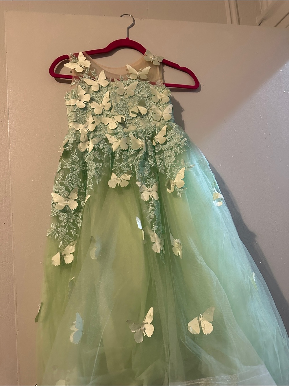 Mint Green Butterfly Appliqué Tulle Party Dress for Girls